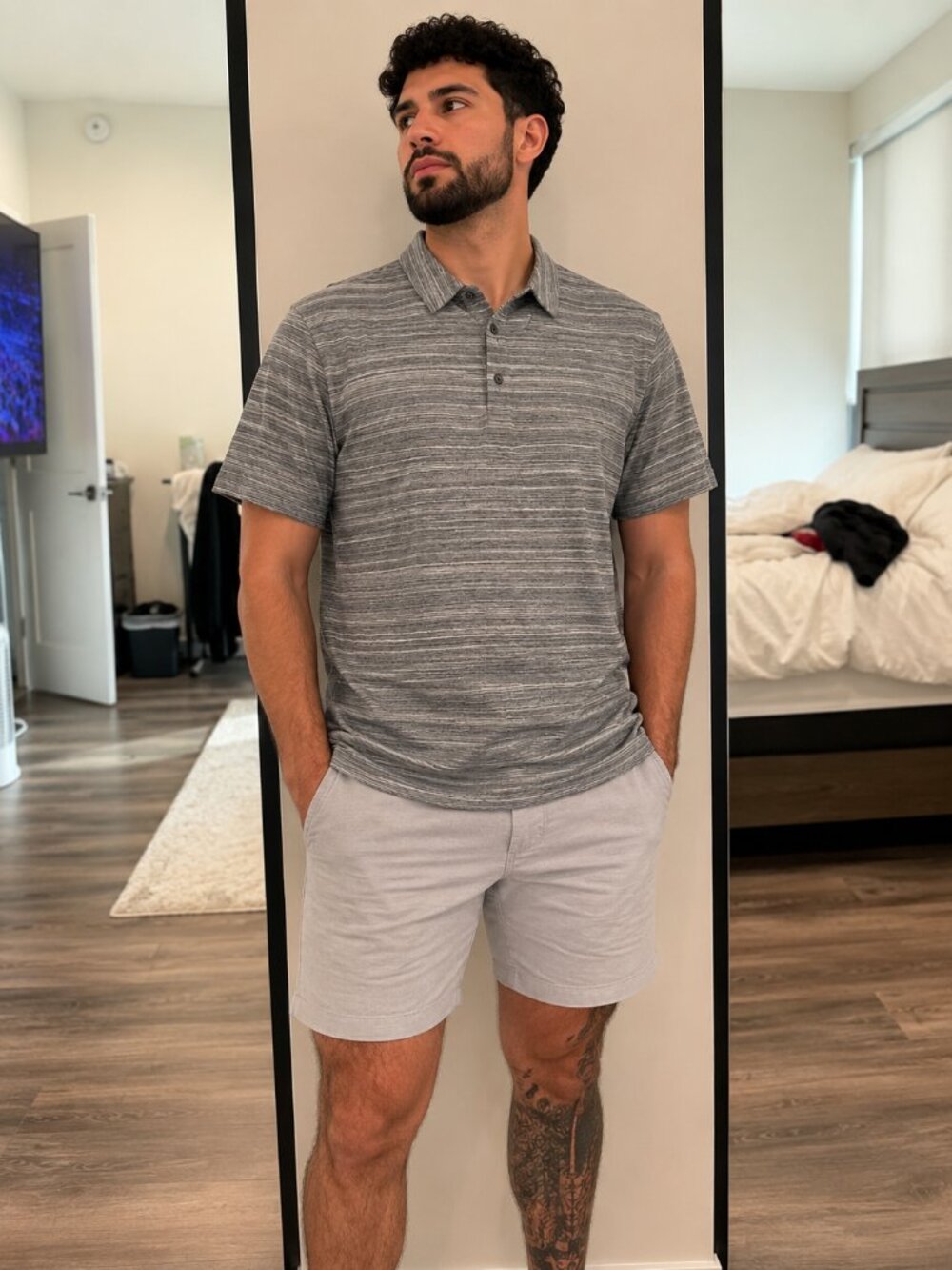 Hugo Boss Gray Striped Men's Polo Shirt
